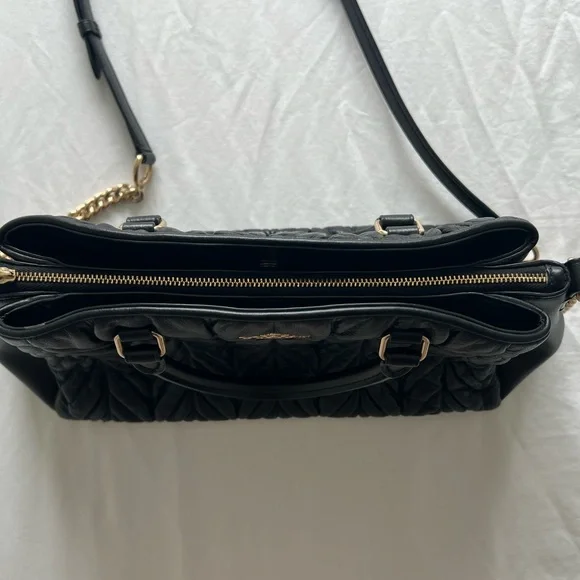 Coach Black Quilted Satchel with Gold Chain